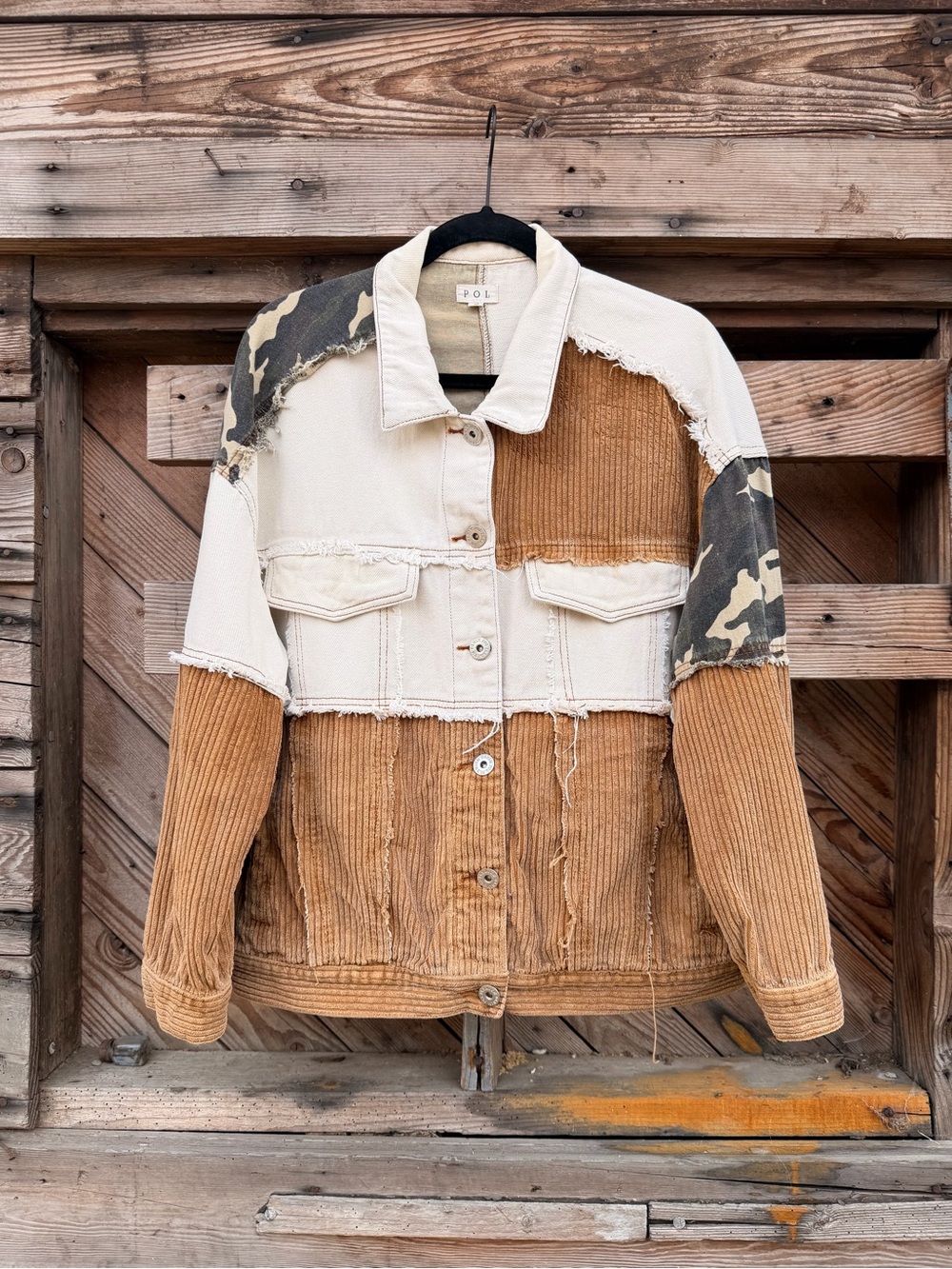 POL Patchwork Corduroy & Camo Jean Jacket